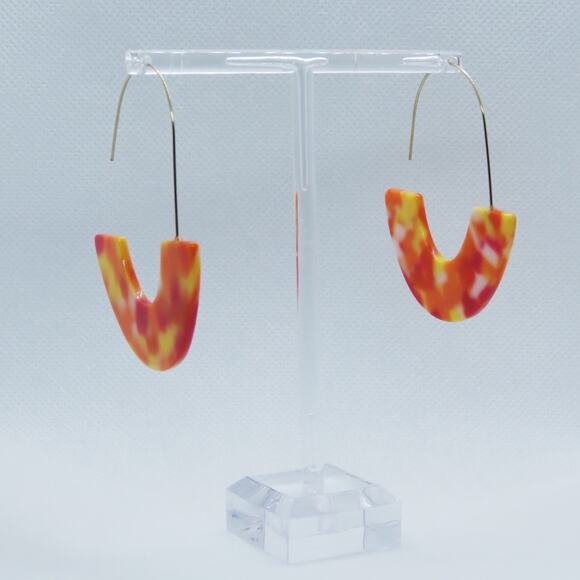 Urban Outfitters Sherbet Pink & Orange Marble Geometric Circle Earrings - Picture 3 of 4